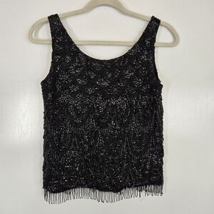 VTG 60s Heavy Beaded & Sequin Scoop Neck Glam Rock Women's Small Lambs Wool Silk